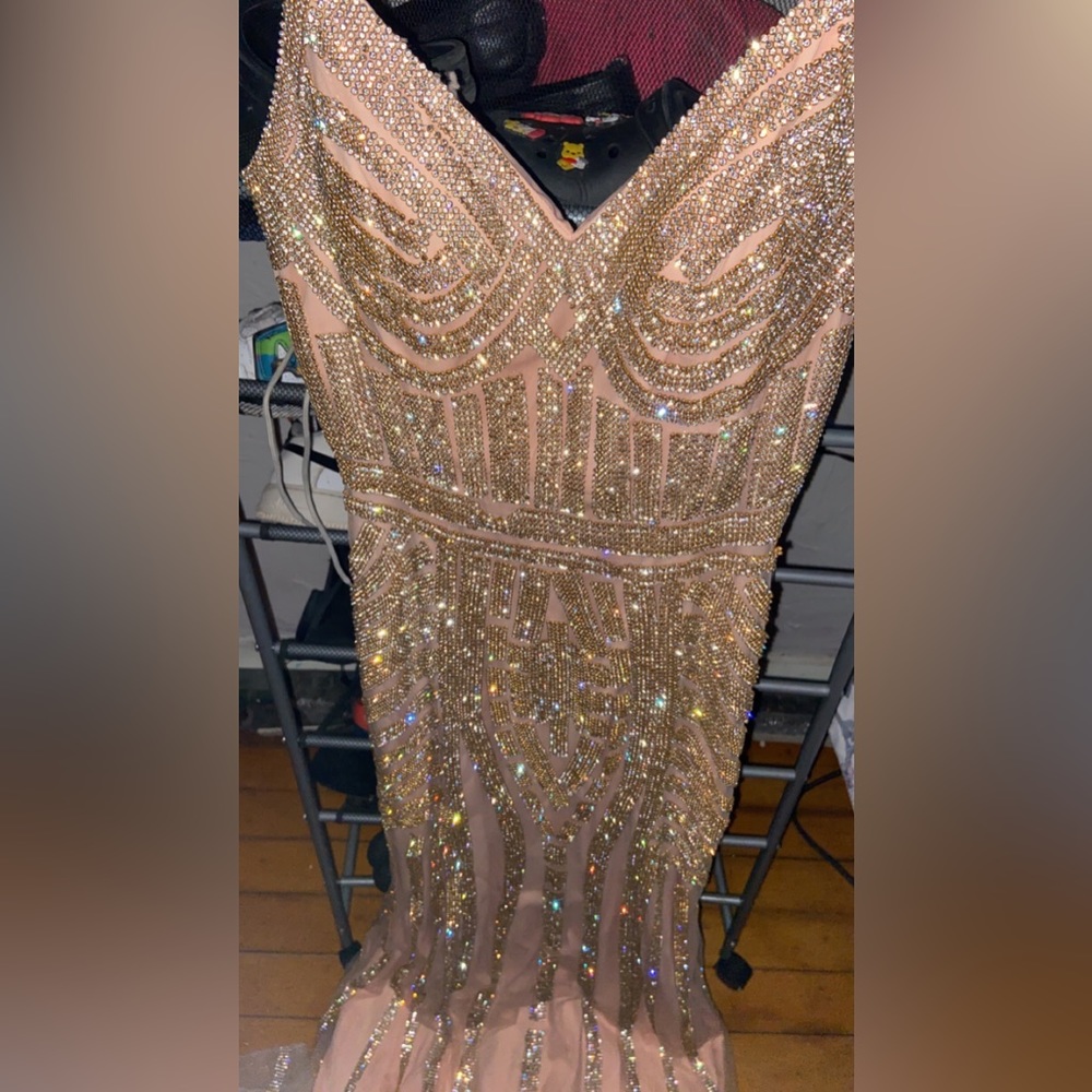 Beautiful champagne jeweled prom dress